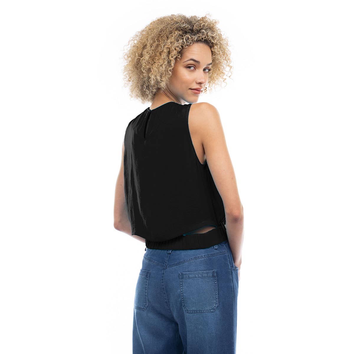 Elasticized Waist Satin Top
