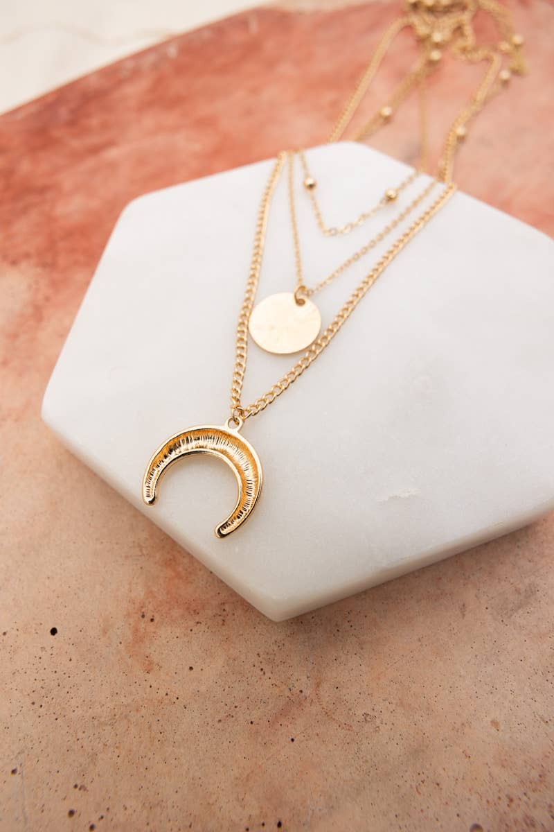 Crescent Moon Layered Gold Necklace