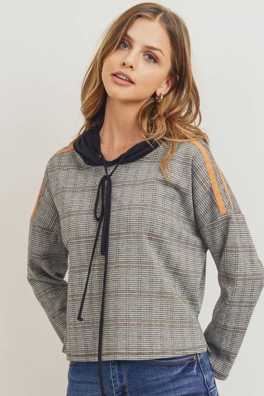 Plaid Hoodie Set With Contrast Stripe and Matching Joggers