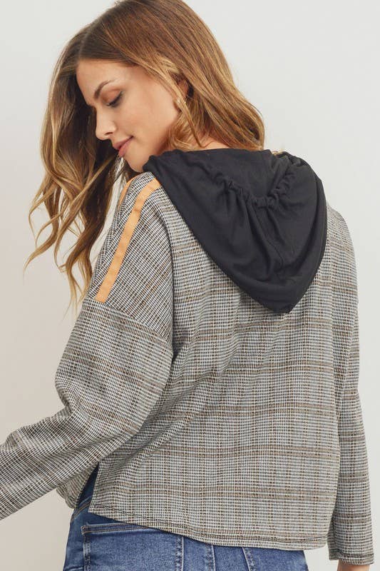 Plaid Hoodie Set With Contrast Stripe and Matching Joggers