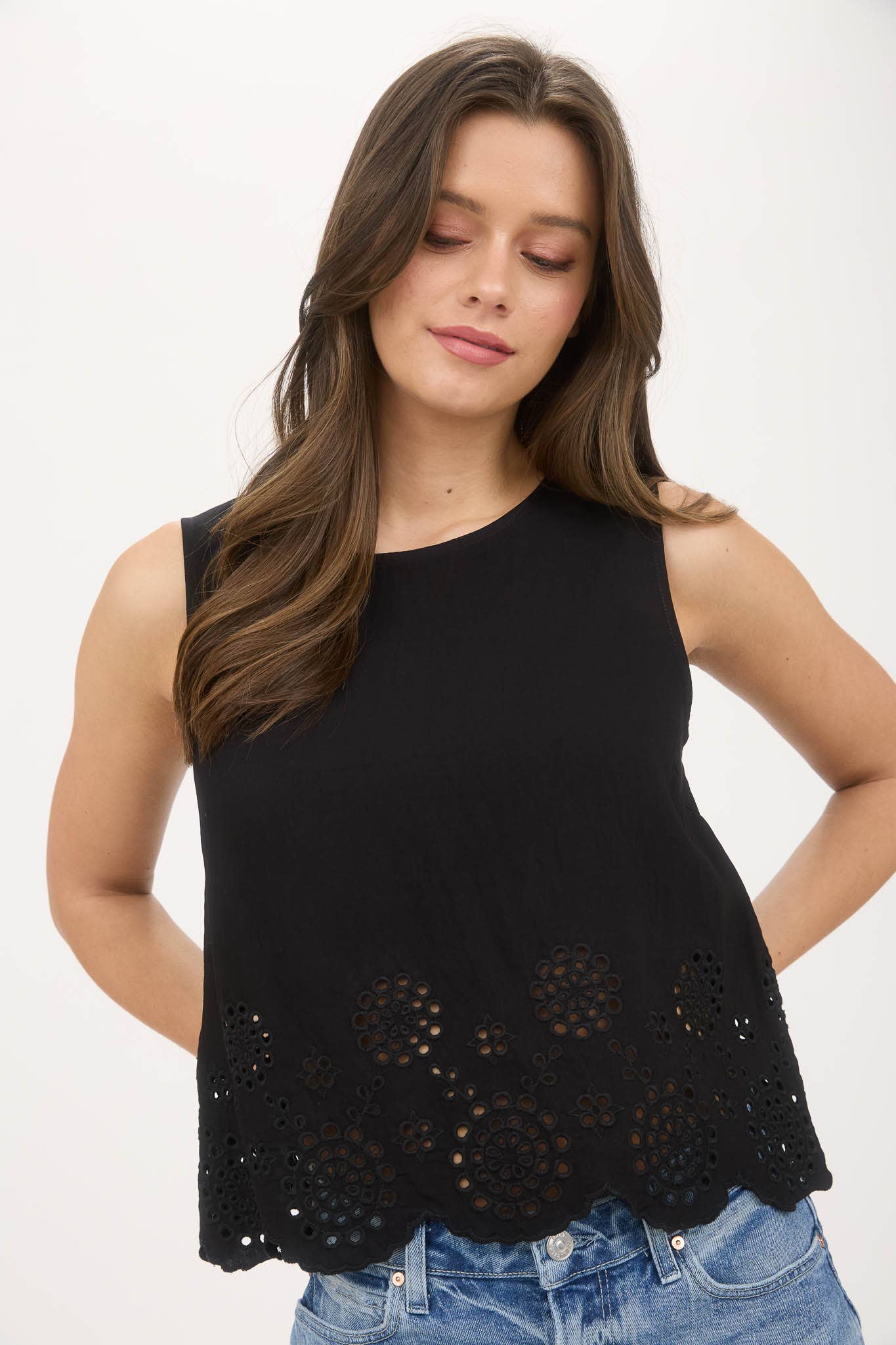 Sleeveless Eyelet Blouse