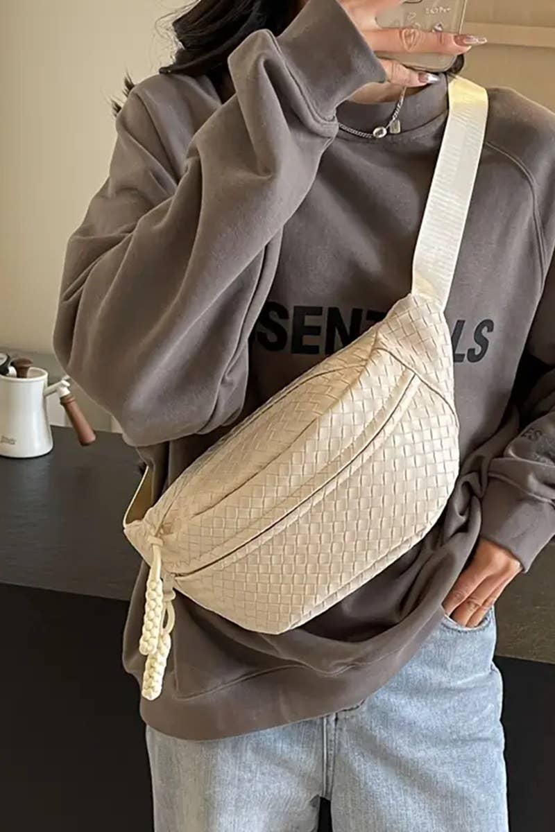 Vegan Leather Woven Crossbody Bum Bag