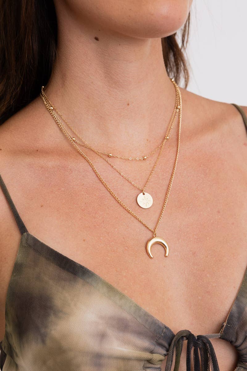 Crescent Moon Layered Gold Necklace