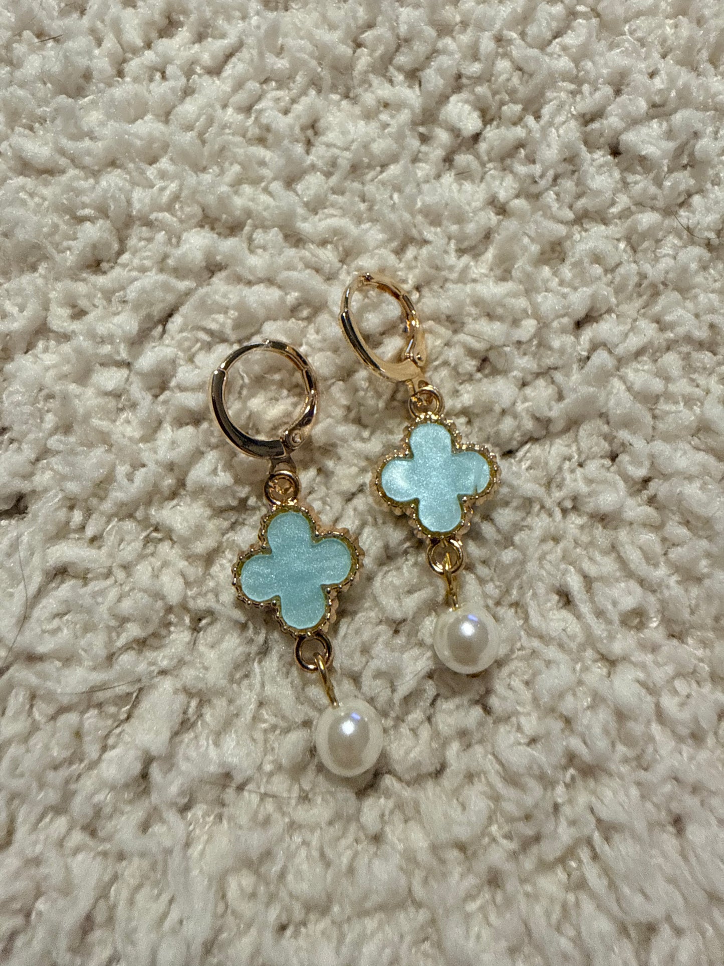 Tiffany Blue Mother of Pearl Clover Drop Earrings