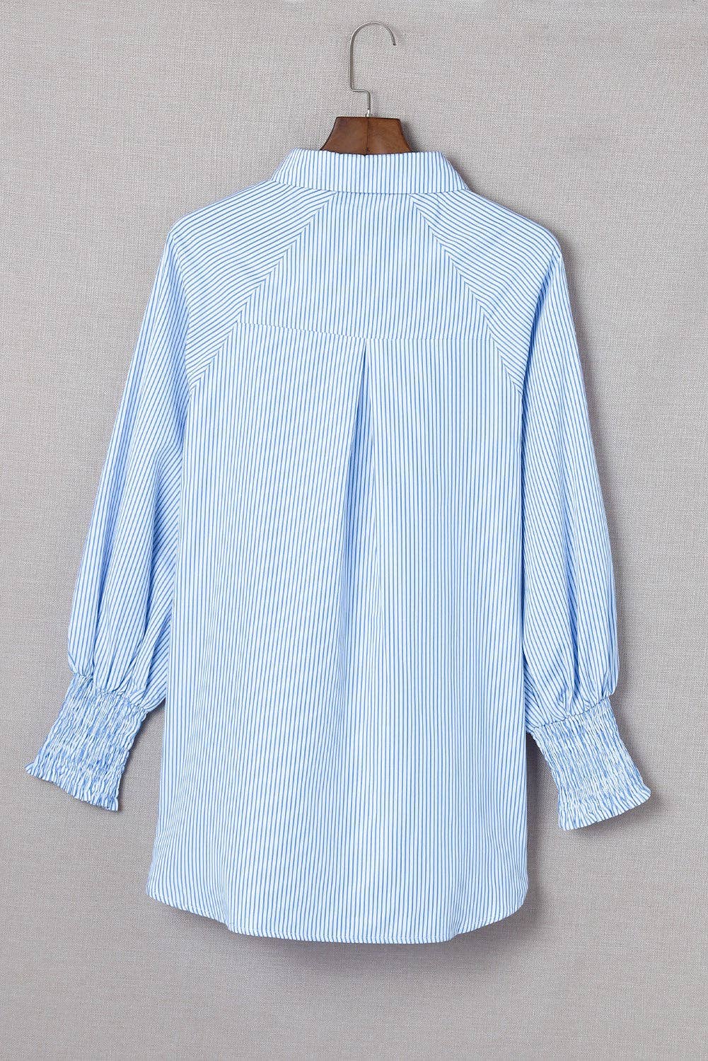 Striped Smocked Sleeve Buttoned Shirt