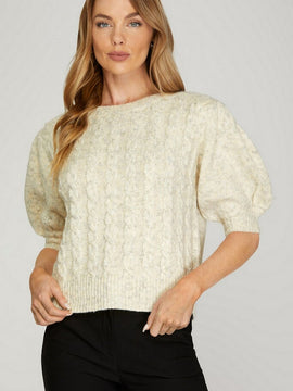 Puff Sleeve Cable Knit Sweater