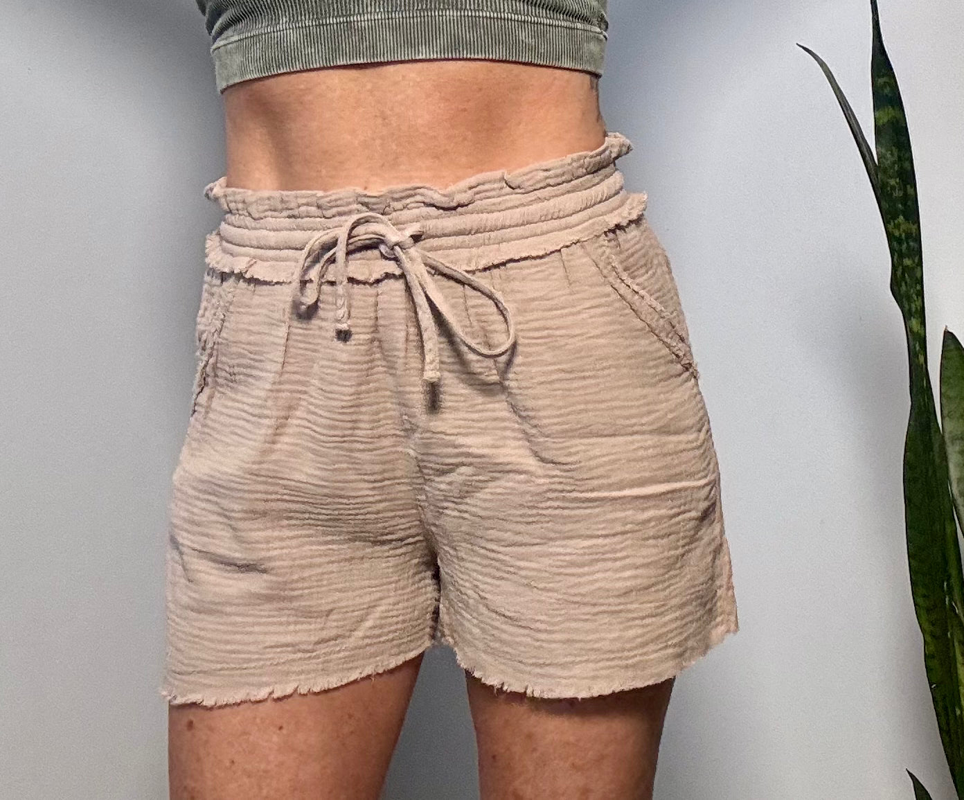 Raw Edge Gauze Shorts