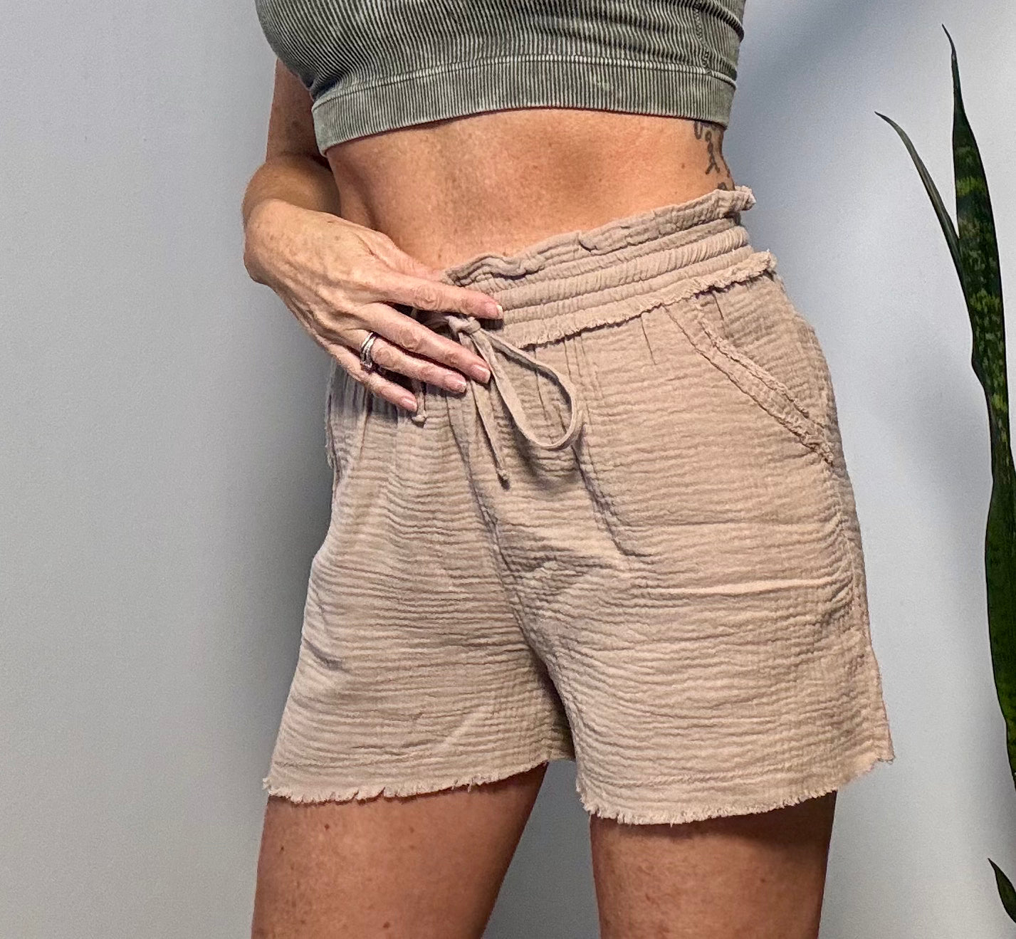 Raw Edge Gauze Shorts