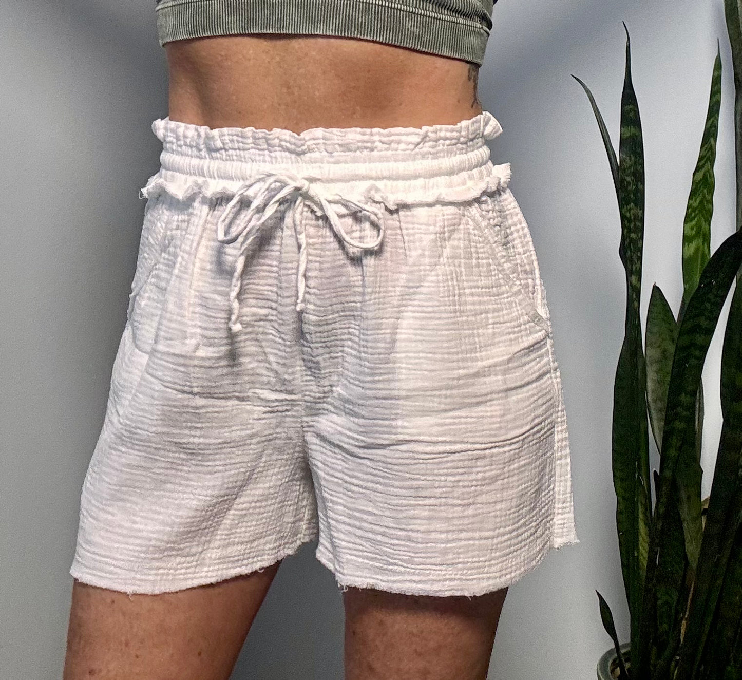 Raw Edge Gauze Shorts