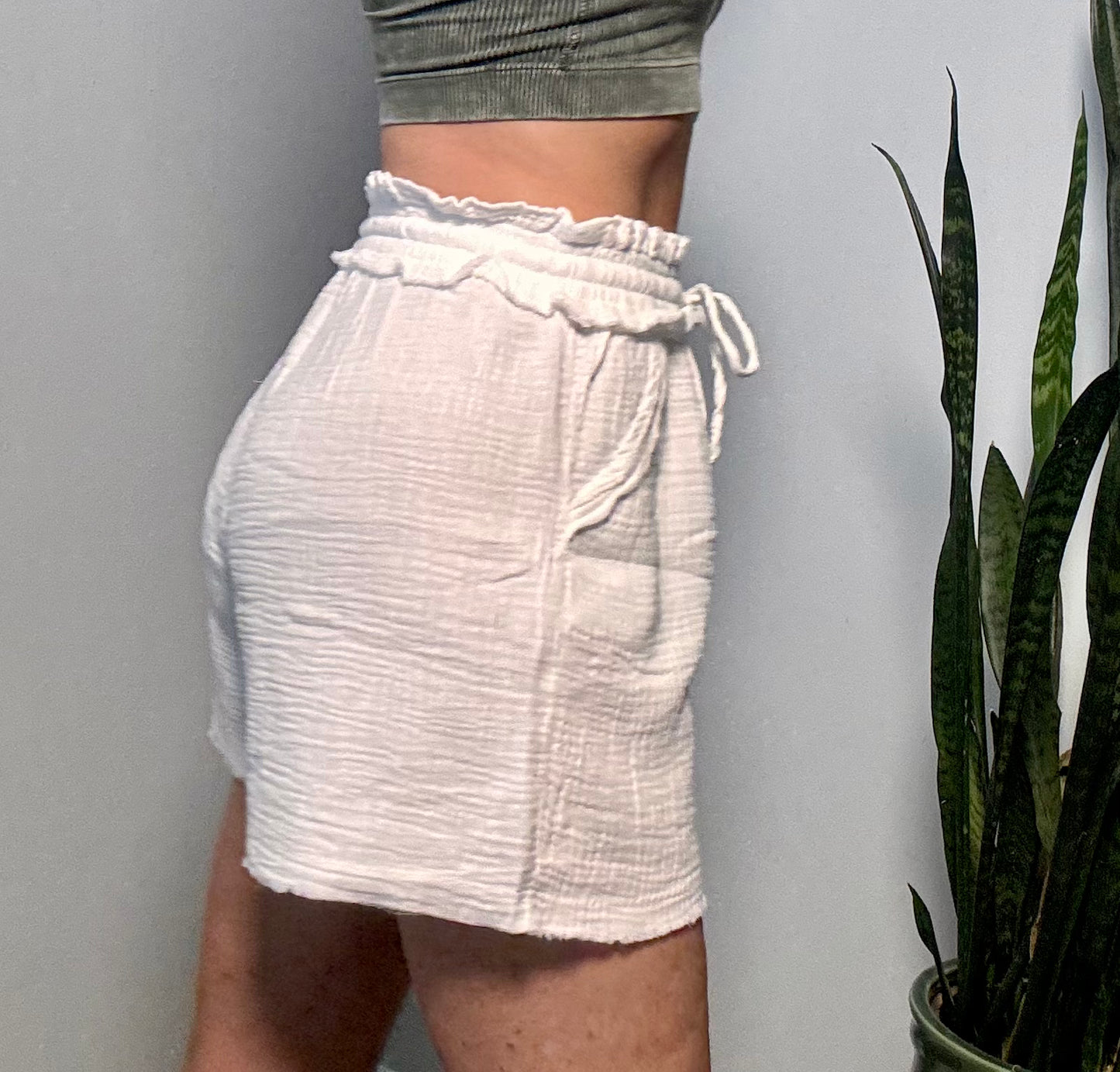 Raw Edge Gauze Shorts