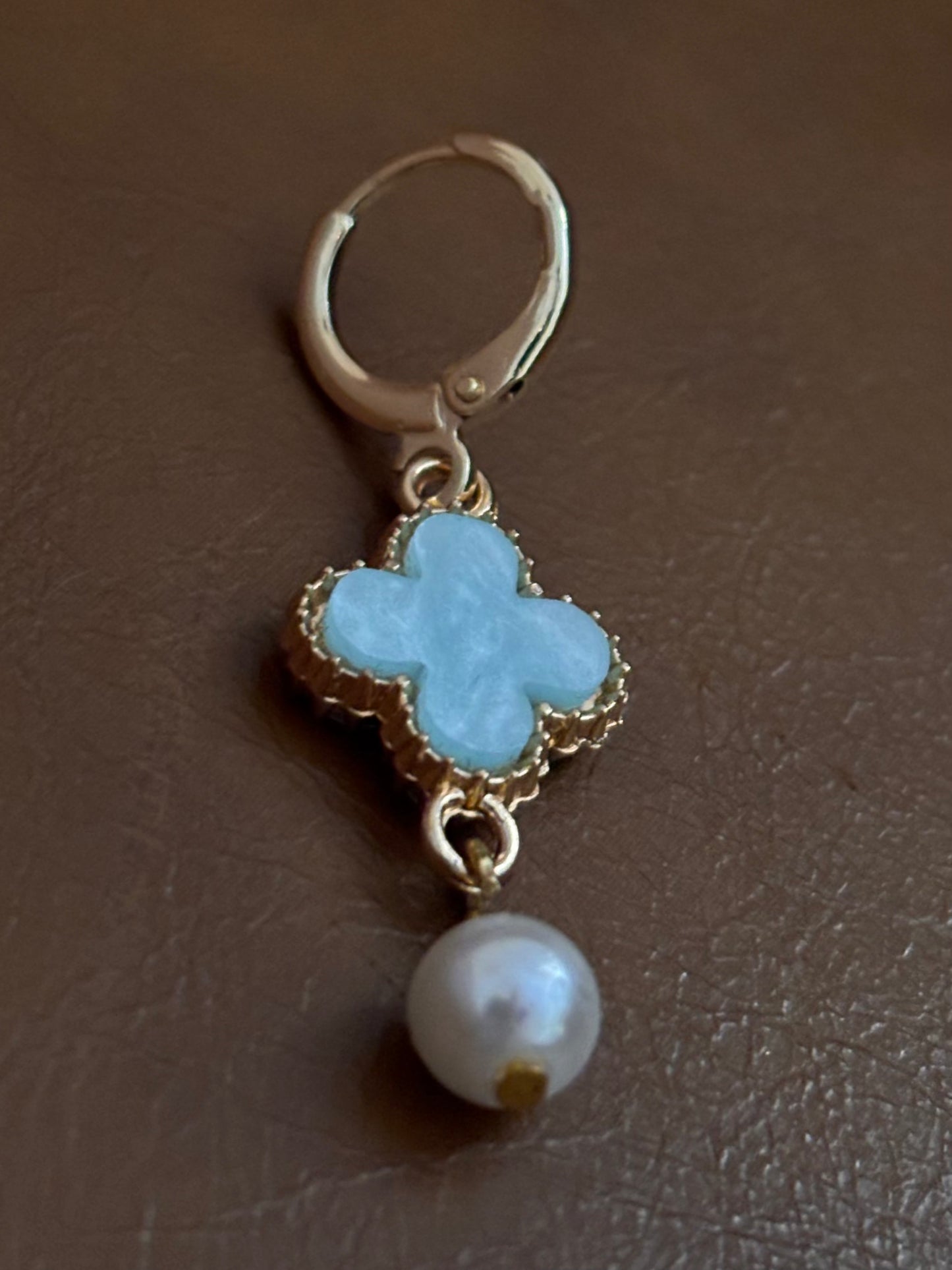 Tiffany Blue Mother of Pearl Clover Drop Earrings