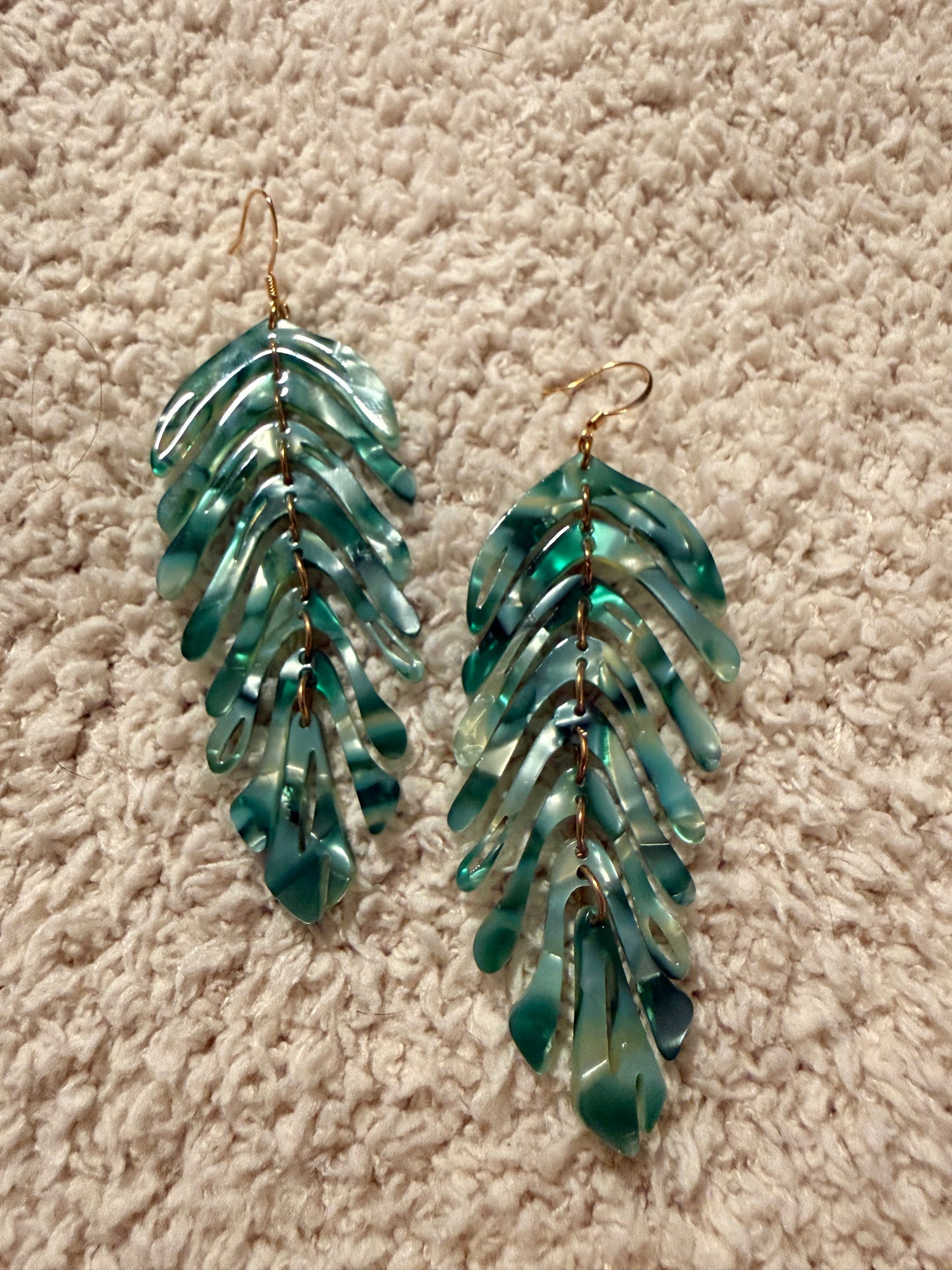 Acrylic Turquoise Feather Drop Earrings