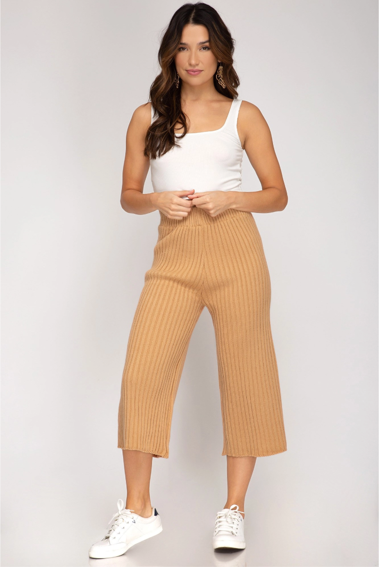 rib knit sweater culotte pants