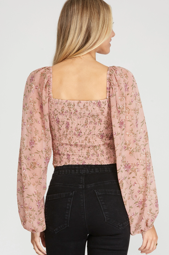 long sleeve floral ruched top