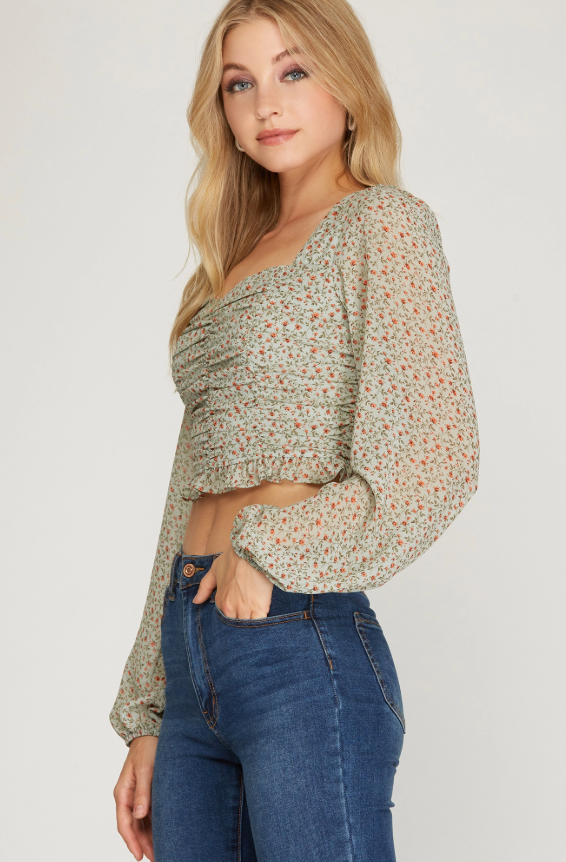 seafoam long sleeve ruched top