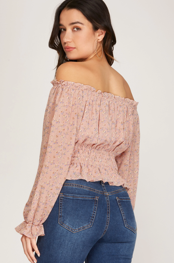 rose long sleeve off shoulder top