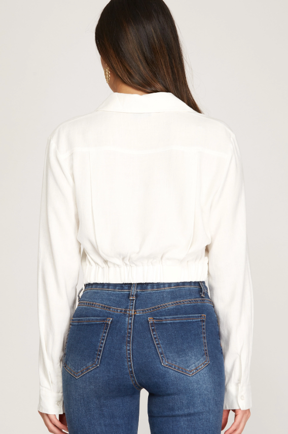 off white collared crop shirt