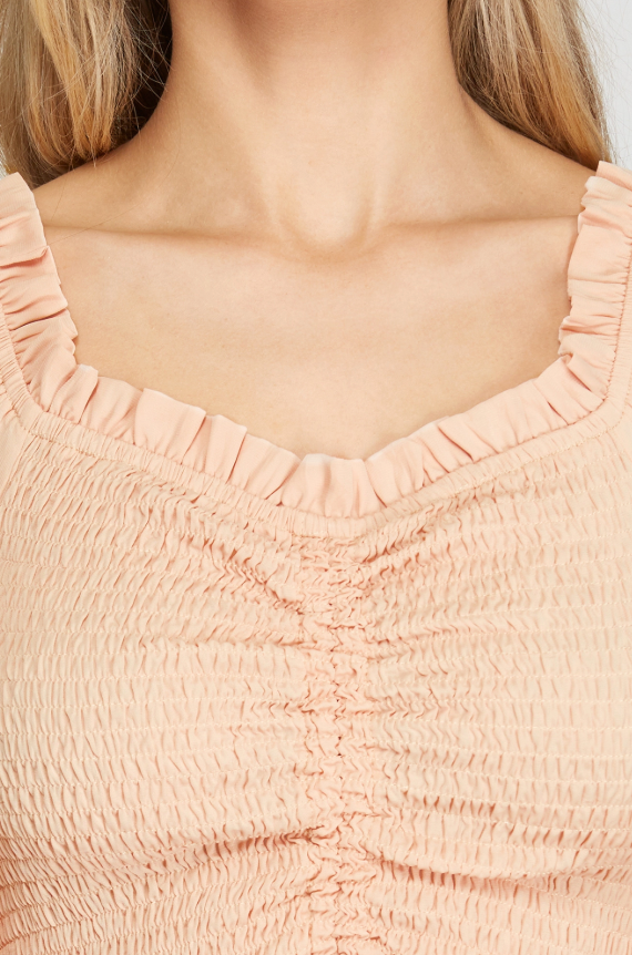 peach long sleeve ruched top
