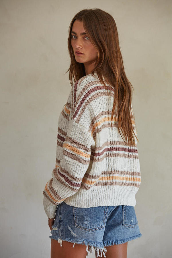 Topanga Cream and Brown Striped Sweater