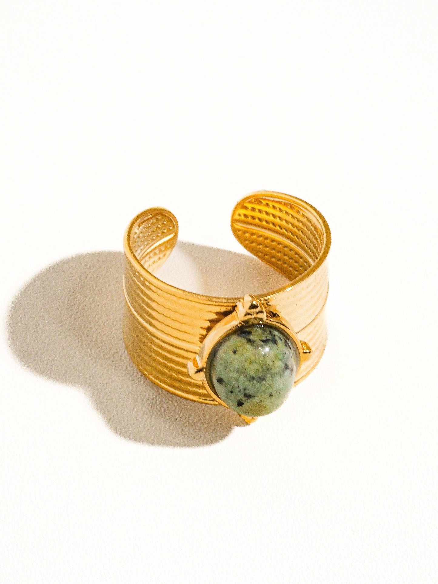 Oasis 18K Gold Non-Tarnish Stone Bold Adjustable Ring