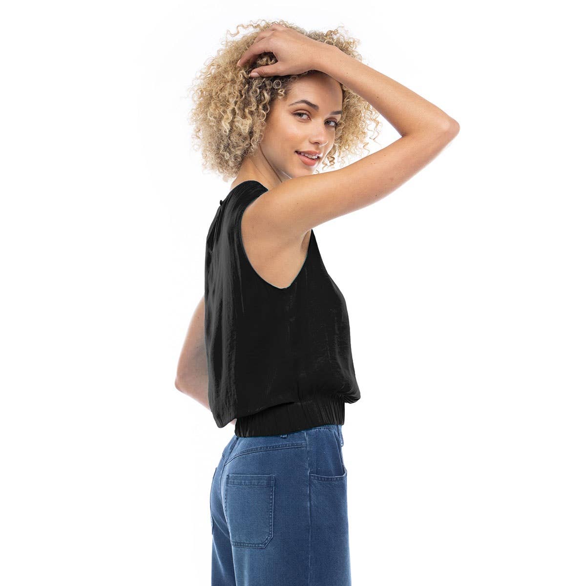 Elasticized Waist Satin Top