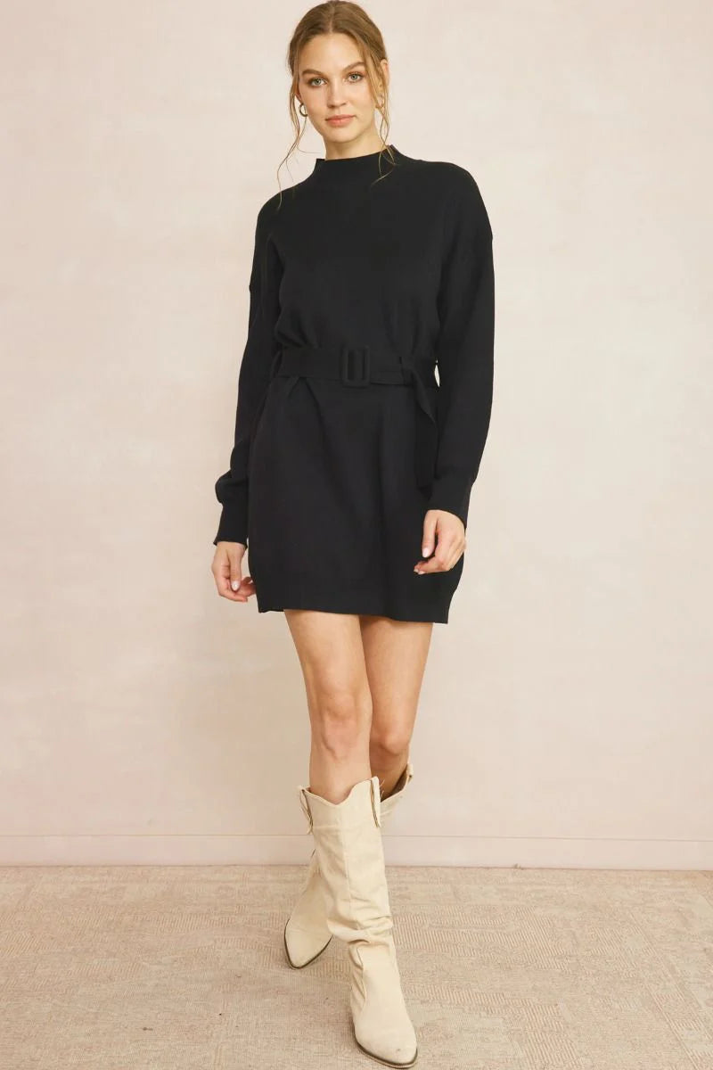 Black Belted Sweater Sweater Dress