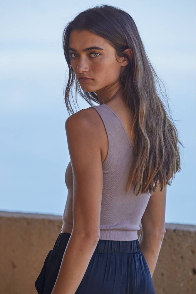 Seamless Ribbed U-V Neck Crop Tank Top