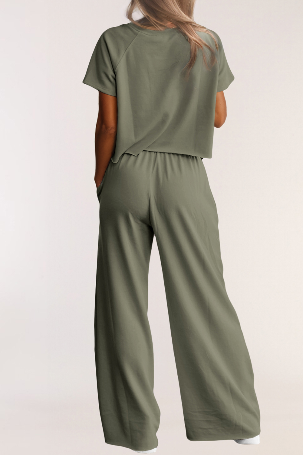 Raw Hem Loose Tee and Wide Leg Pants Set