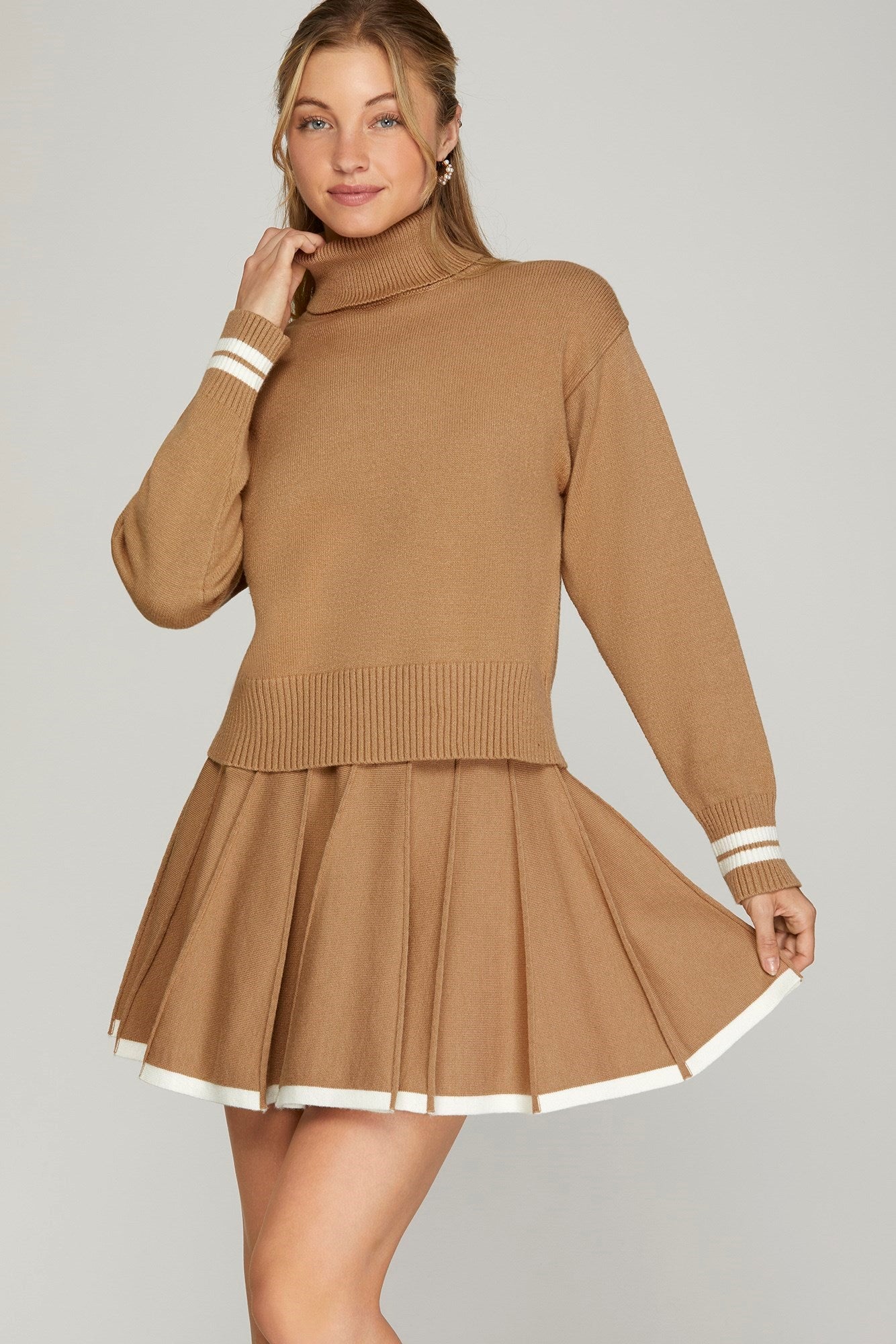 Preptastic Pleated Knit Skirt and Sweater Set