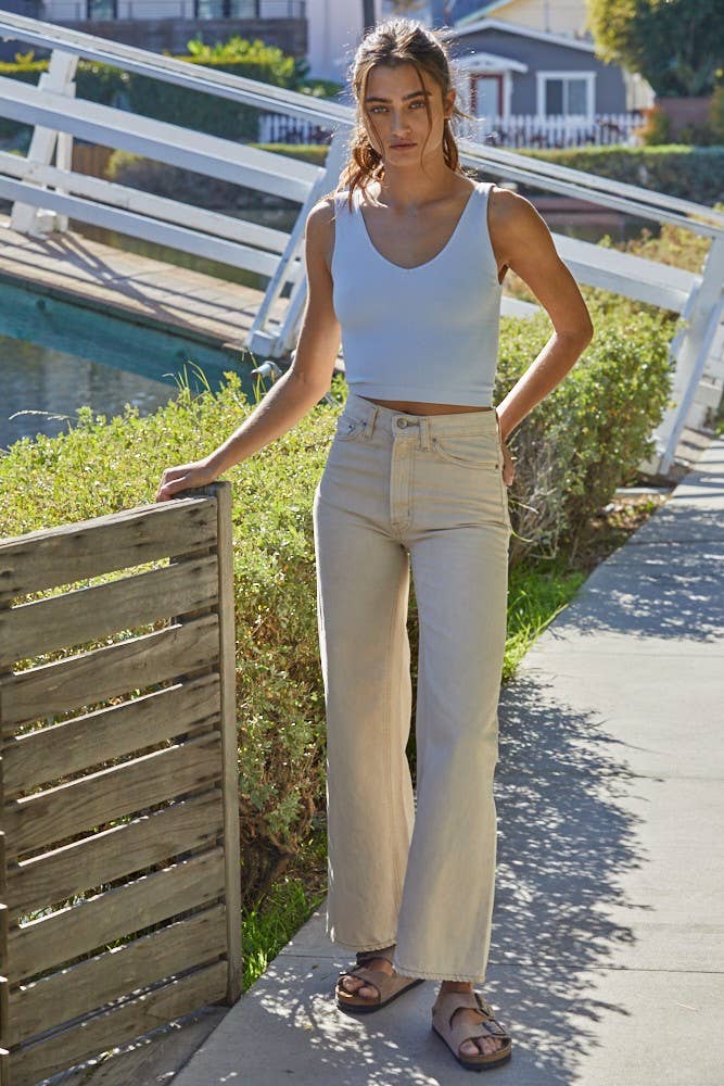 Seamless Ribbed U-V Neck Crop Tank Top