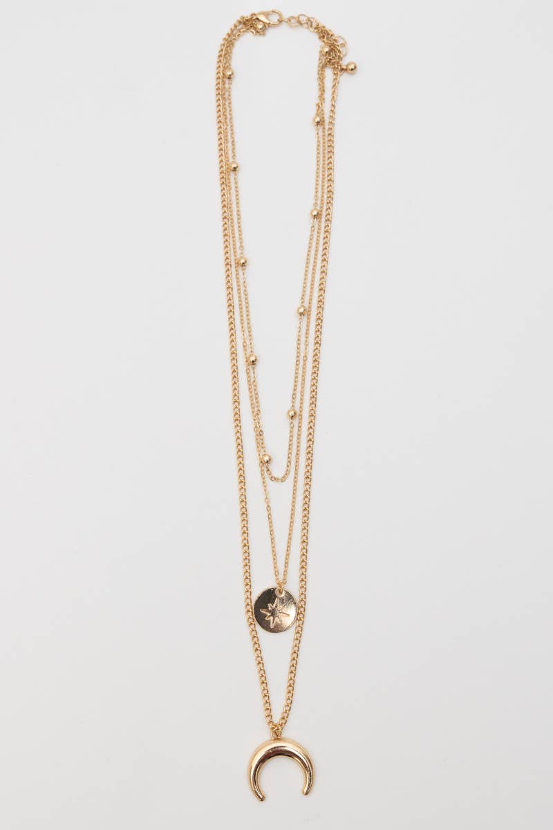 Crescent Moon Layered Gold Necklace