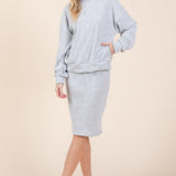 Gray Ribbed Knit Skirt and Pullover Set