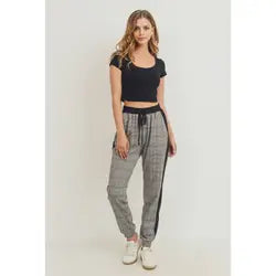 Plaid Hoodie Set With Contrast Stripe and Matching Joggers