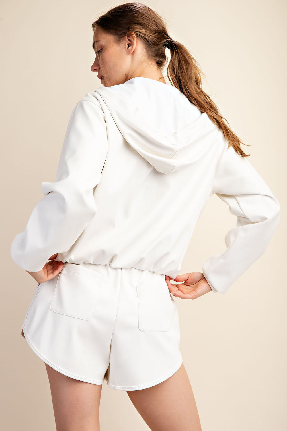 Vegan Leather Cropped Hoodie Jacket