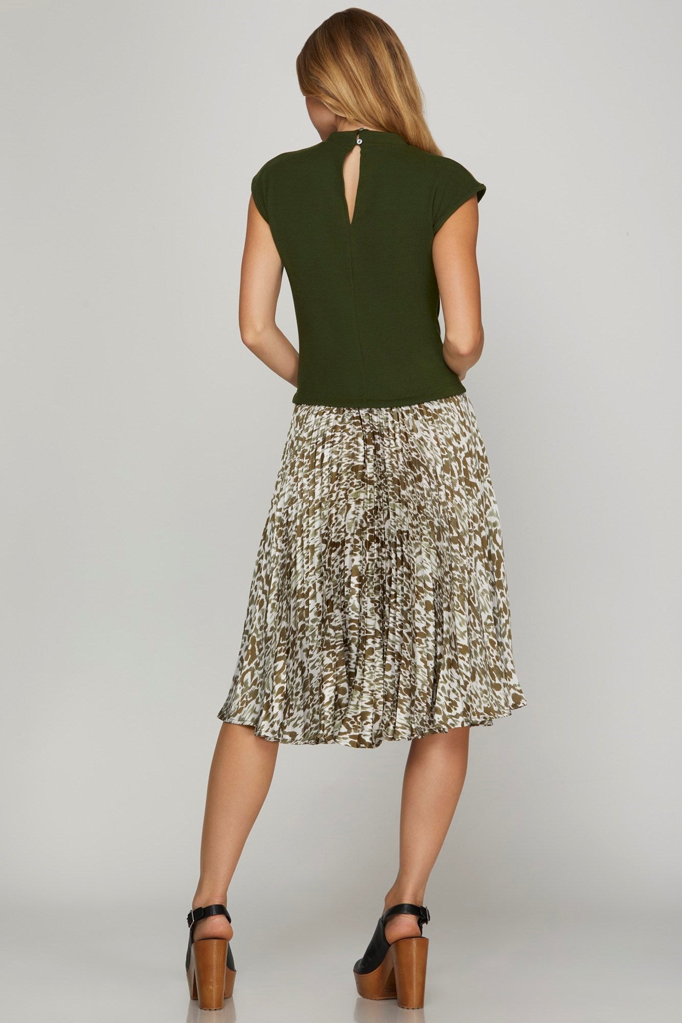 Olive Pleated Animal Print Bottom Dress
