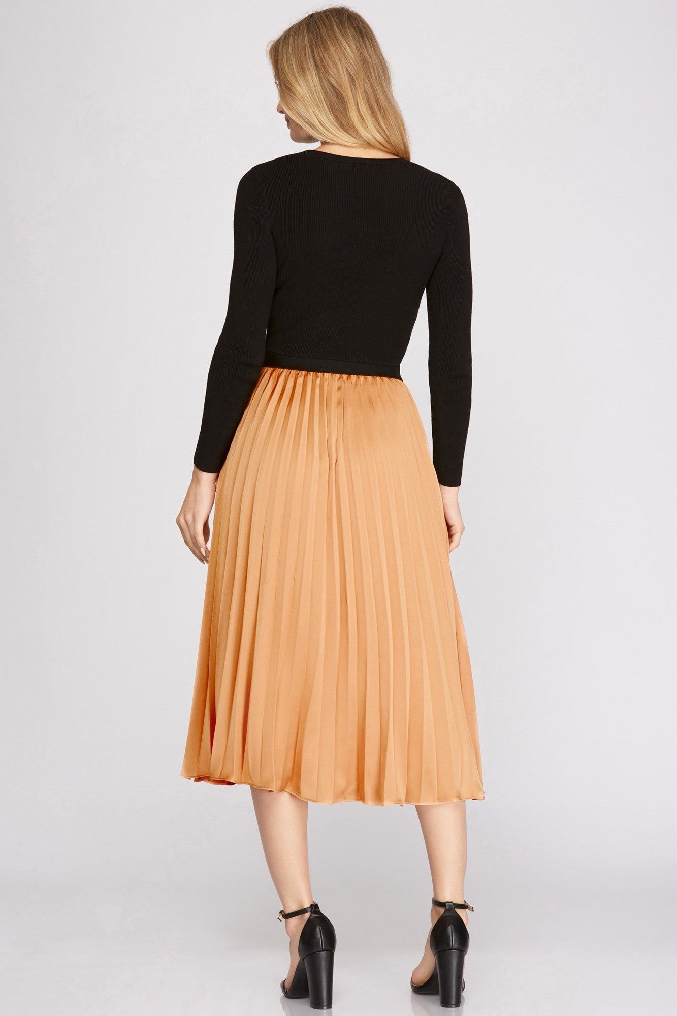 Pleated Satin Midi Skirt