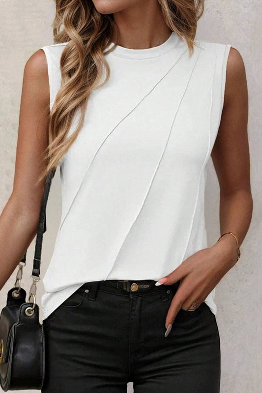 Pleated Crew Neck Tank Top