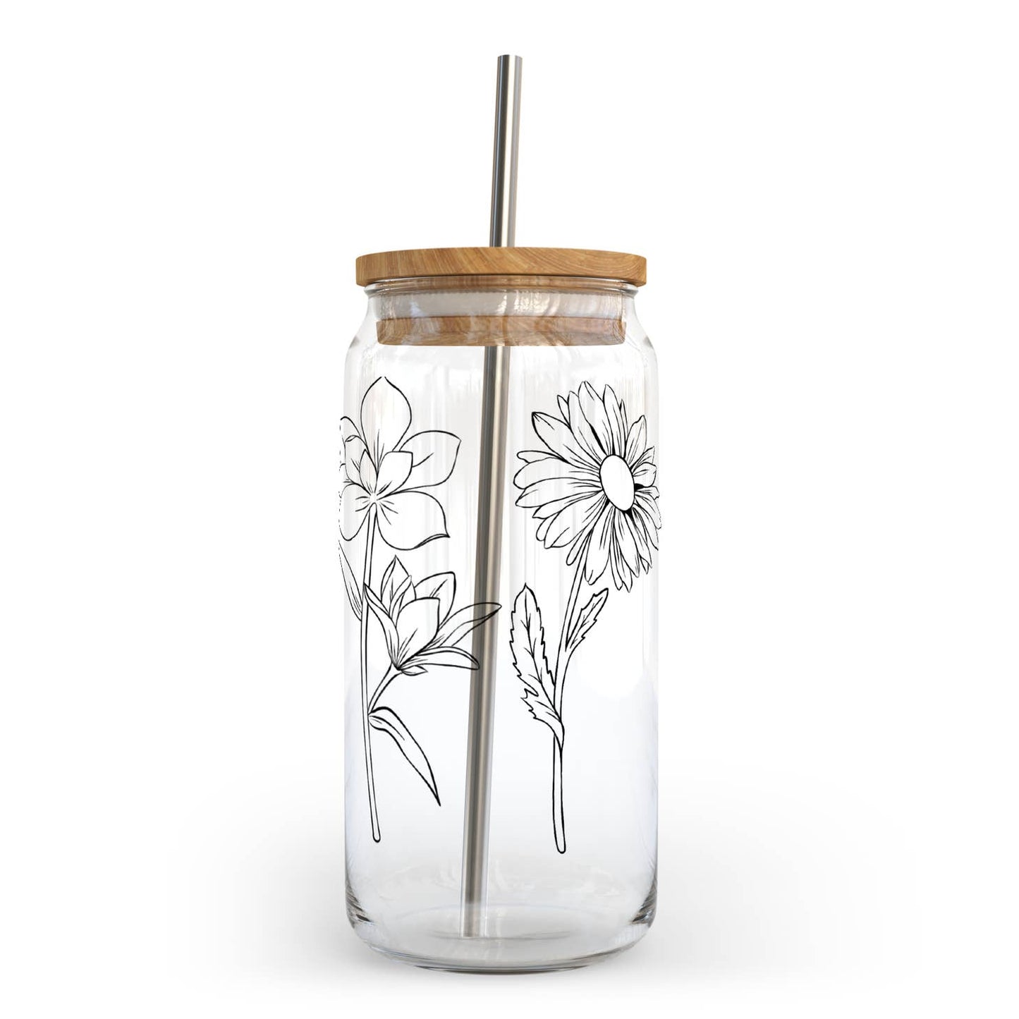 Wildflower Glass Can With Bamboo Lid