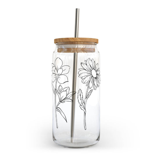 Wildflower Glass Can With Bamboo Lid