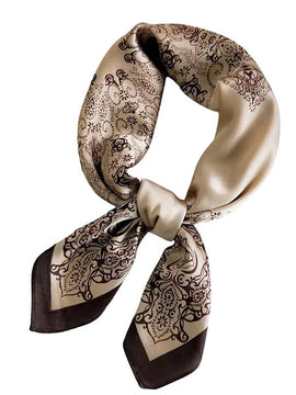 Brown and Cream Print Satin Scarf