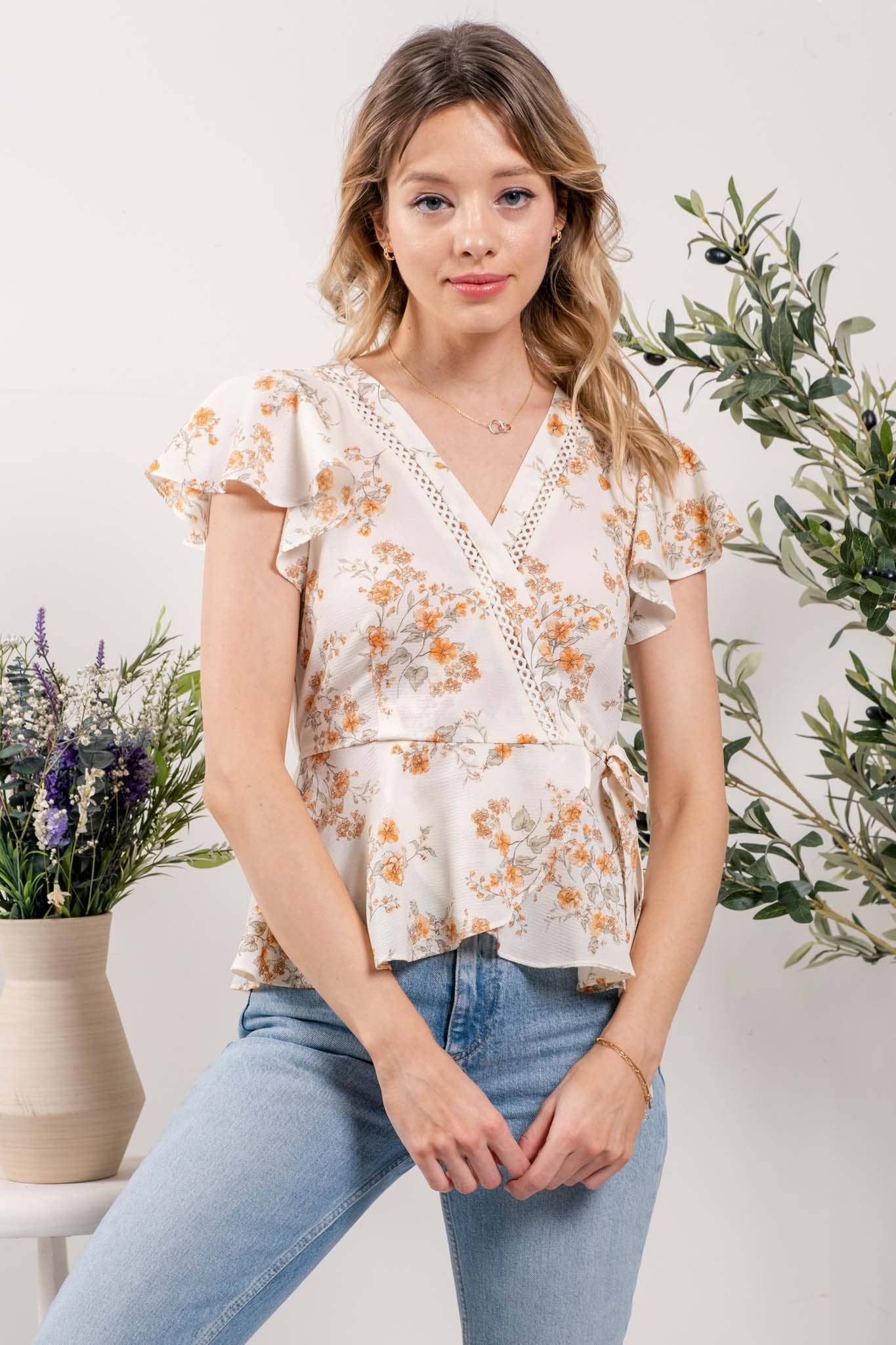 Floral Peplum Wrap Blouse