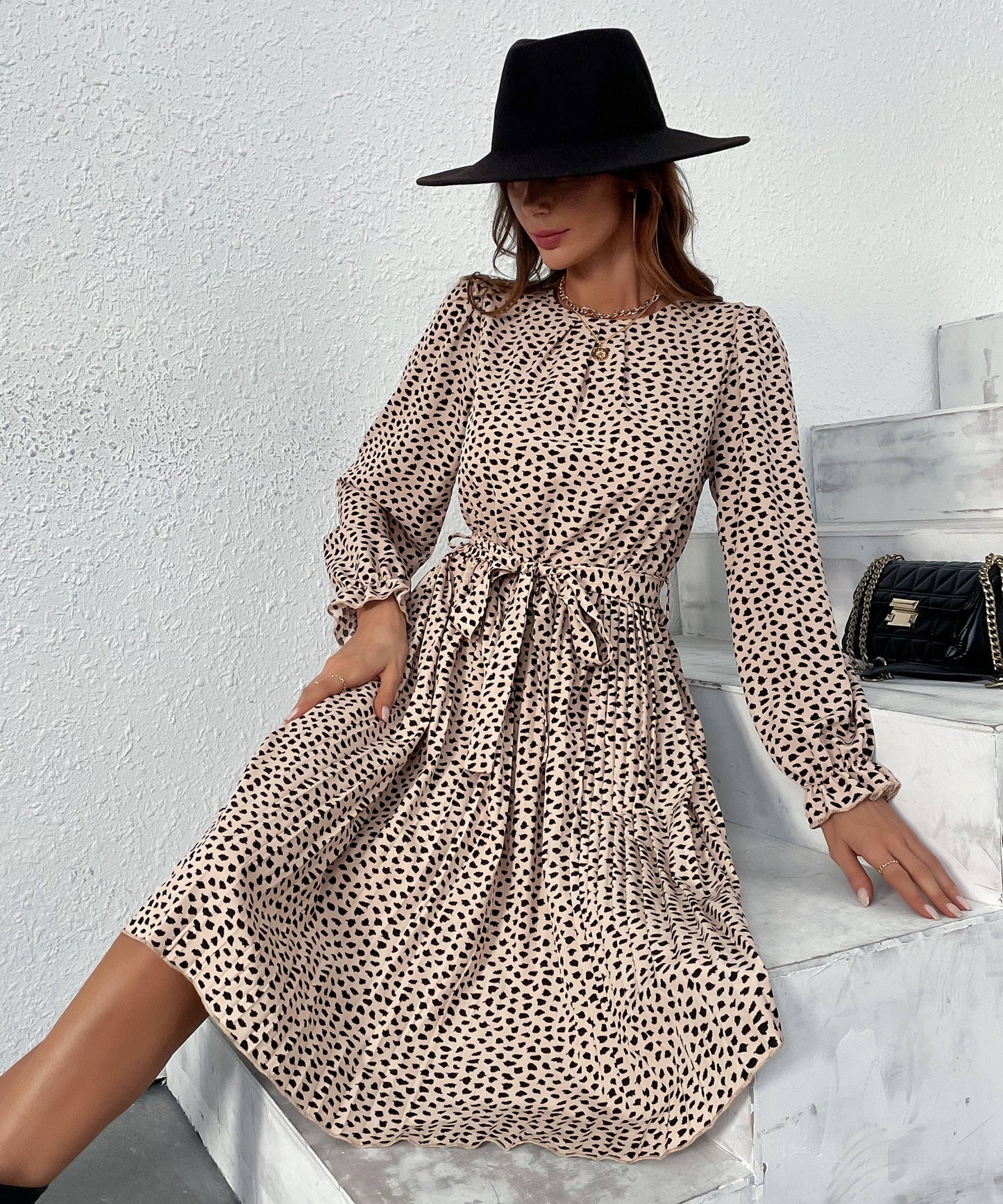 Leopard Waist-tie Midi Dress