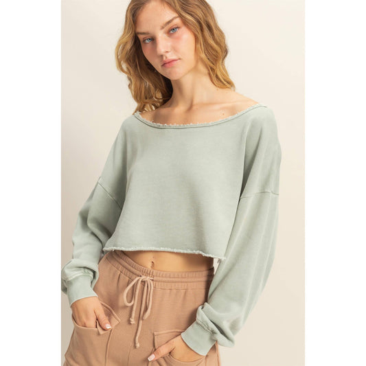 Sage Long Sleeve Crop Sweatshirt