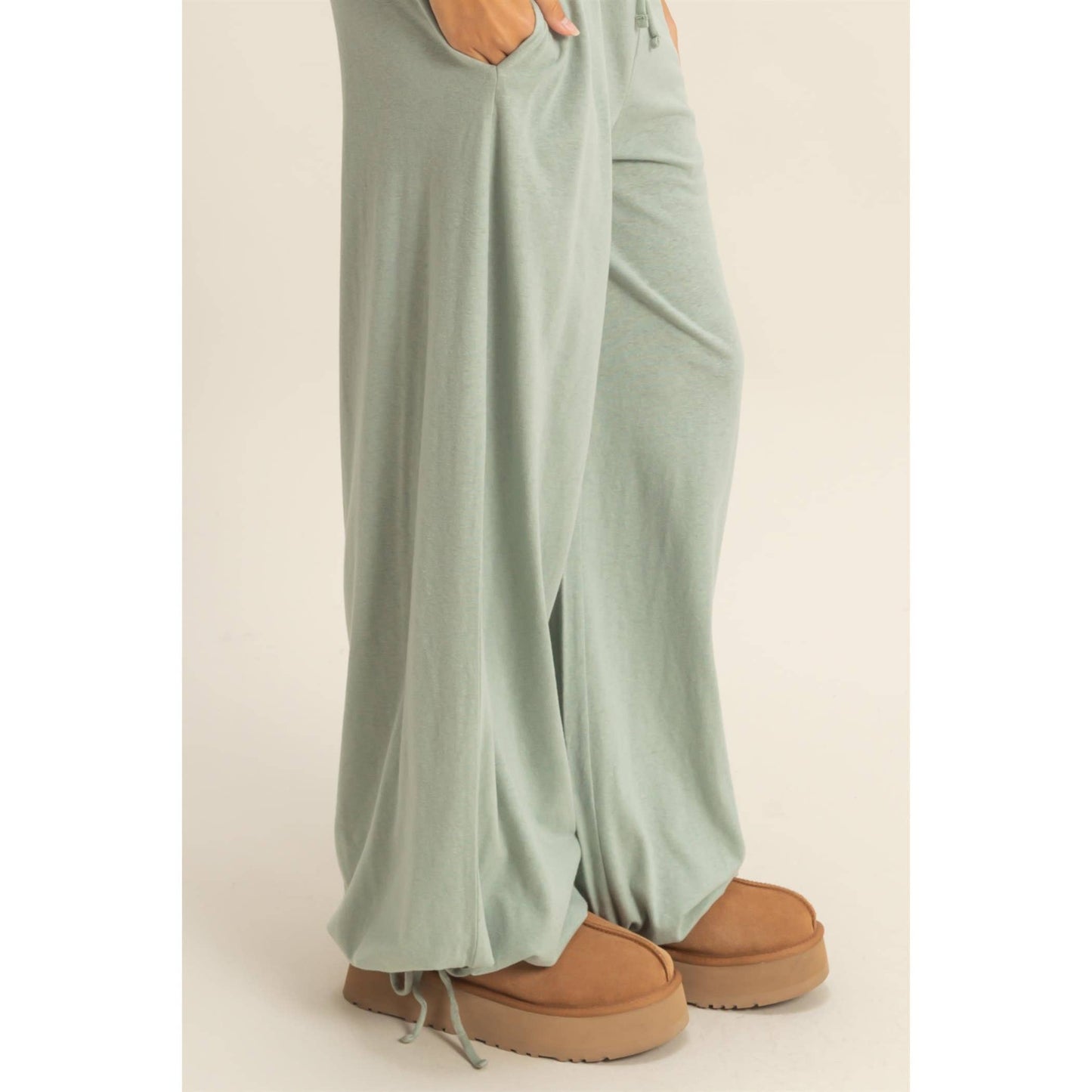 High Waist Drawstring Wide Leg Pants