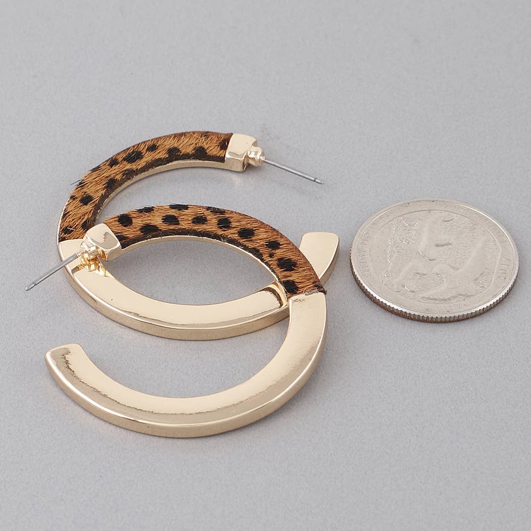 Half Animal Print Hoop Earrings