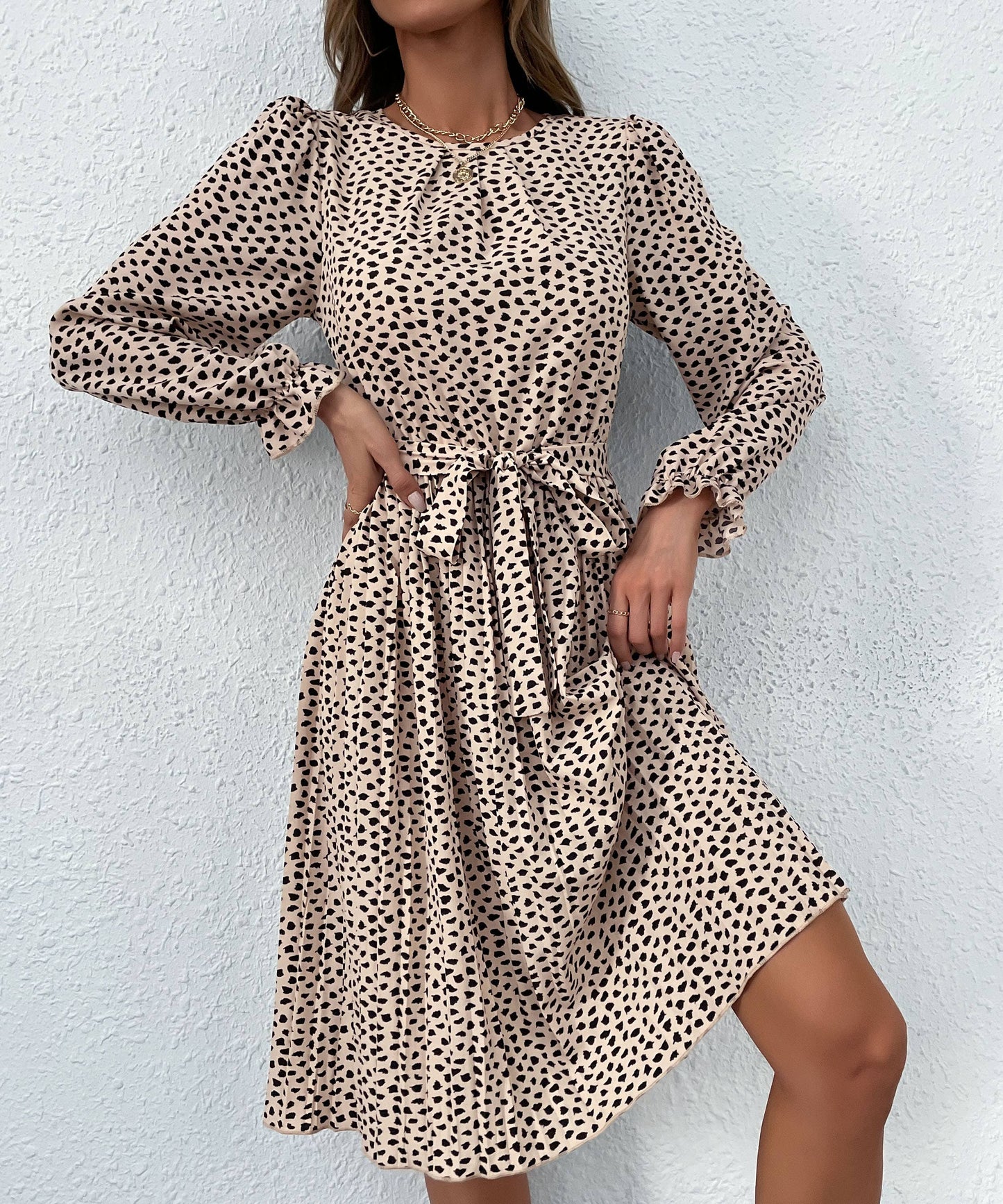 Leopard Waist-tie Midi Dress