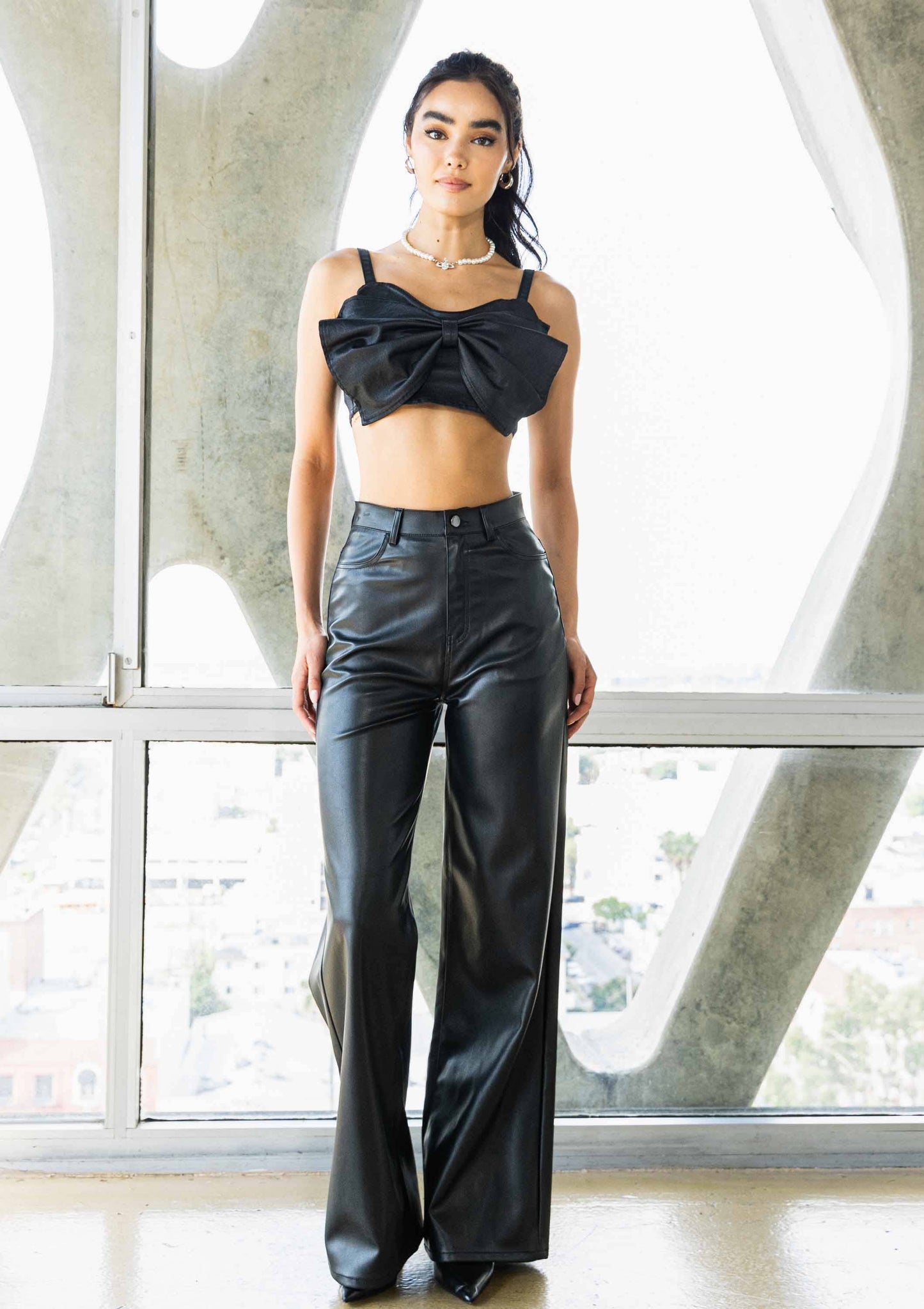 Vegan Black Leather Wide Leg Pants