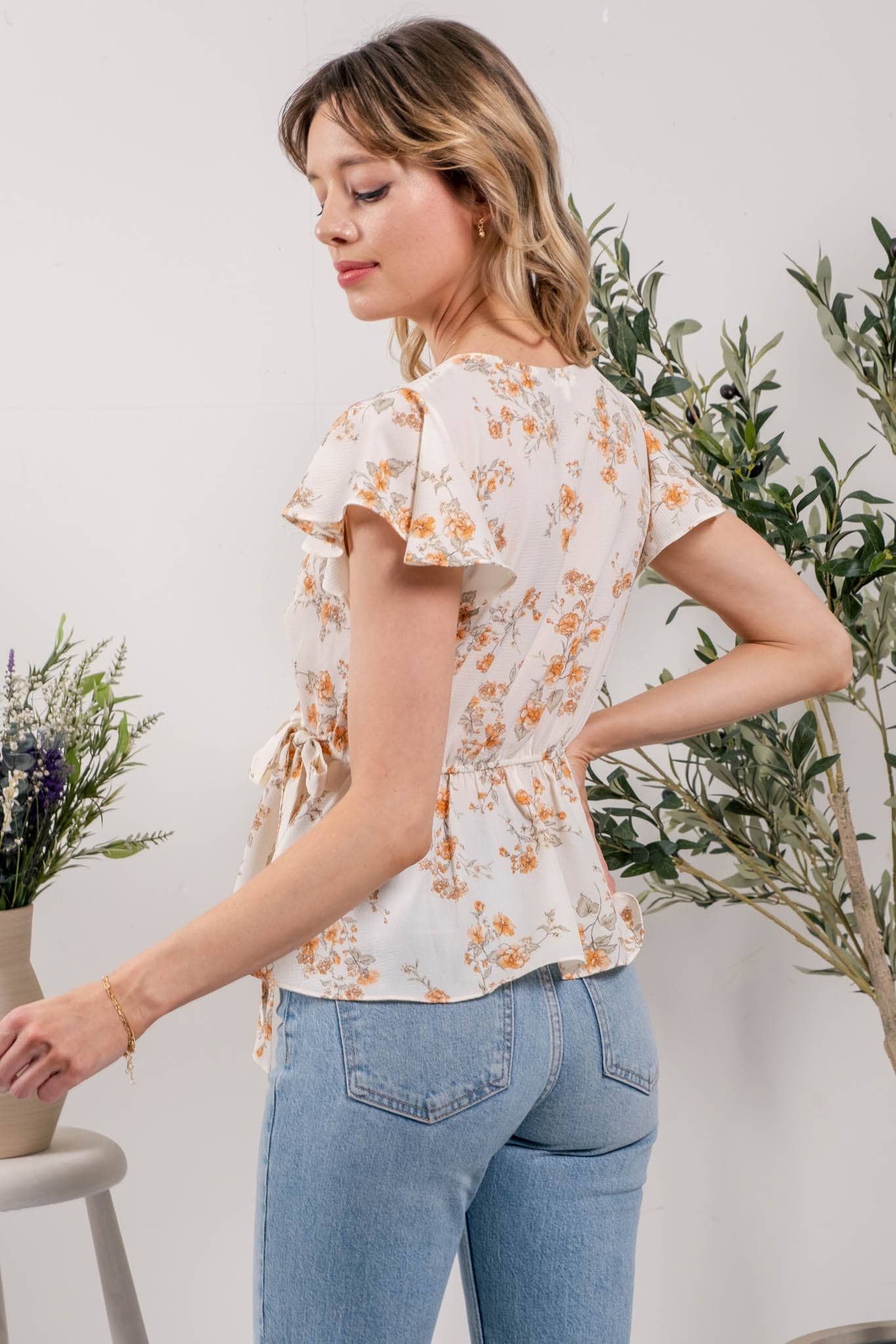 Floral Peplum Wrap Blouse