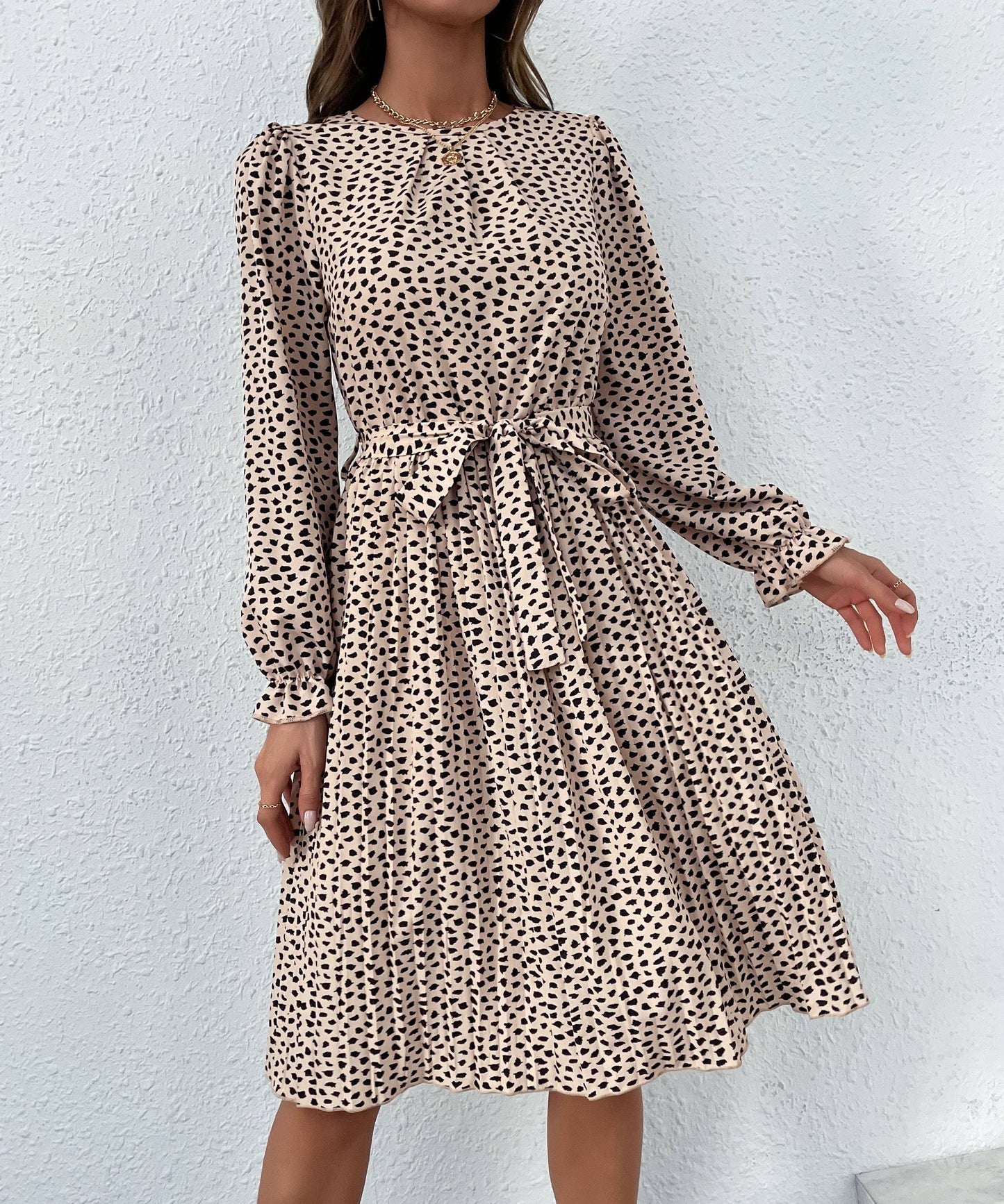 Leopard Waist-tie Midi Dress