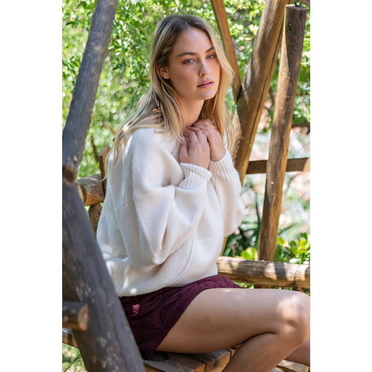 Rae Mode Crew Neck Sweater with Kangaroo Pocket in Ivory